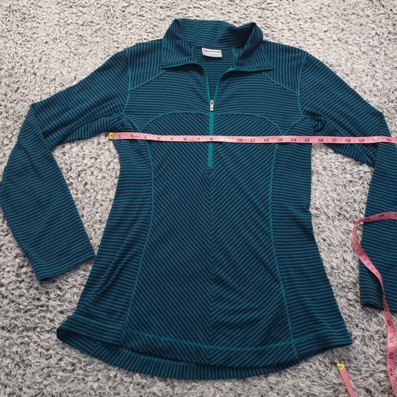 Columbia Shirt Women Extra Small Green Blue Striped 1/4 Zip Athleisure Omni Wick - Picture 3 of 6